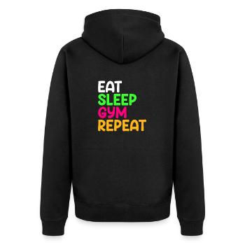 Eat Sleep Gym Repeat Shirt, Fitness Shirts - Unisex Premium Organic Zip Hoodie - black - Back - Nico (187cm)