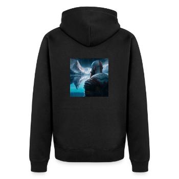 Kratos in front of the mountains - Unisex Premium Organic Zip Hoodie - black - Back - Nico (187cm)