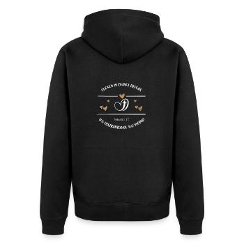 Christliches Design, das zuvor in Christus erwählt wurde - Unisex Premium Bio Zip Hoodie - Schwarz - Hinten - Nico (187cm)