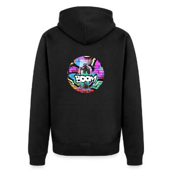 Grafitti Boom Spraydose - Unisex Premium Bio Zip Hoodie - Schwarz - Hinten - Nico (187cm)