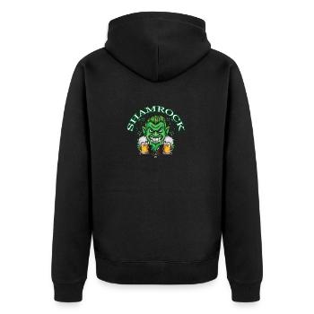 Shamrock & Kobold with beer in hand - Unisex Premium Organic Zip Hoodie - black - Back - Nico (187cm)
