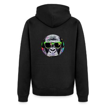 Gorilla mit Kopfhörer und Sonnenbrille - Unisex Premium Bio Zip Hoodie - Schwarz - Hinten - Nico (187cm)