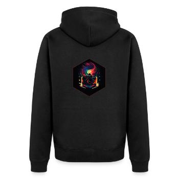Photograph Linse - Unisex Premium Bio Zip Hoodie - Schwarz - Hinten - Nico (187cm)