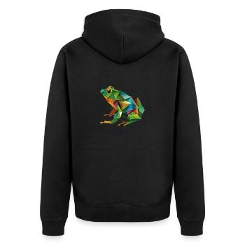 Origami Geometrie Frosch bunt modern arty - Unisex Premium Bio Zip Hoodie - Schwarz - Hinten - Nico (187cm)