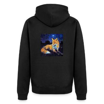 Fuchs unter einem Sternenhimmel - Unisex Premium Bio Zip Hoodie - Schwarz - Hinten - Nico (187cm)
