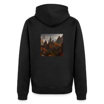Castle in the mountain - Unisex Premium Organic Zip Hoodie - black - Back - Nico (187cm)