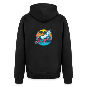Regenbogen Hipster Einhorn mit Sonnenbrille - Unisex Premium Bio Zip Hoodie - Schwarz - Hinten - Nico (187cm)