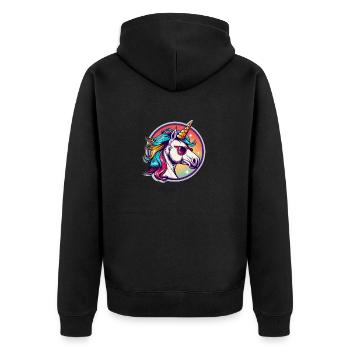 Regenbogen Hipster Einhorn mit Sonnenbrille - Unisex Premium Bio Zip Hoodie - Schwarz - Hinten - Nico (187cm)