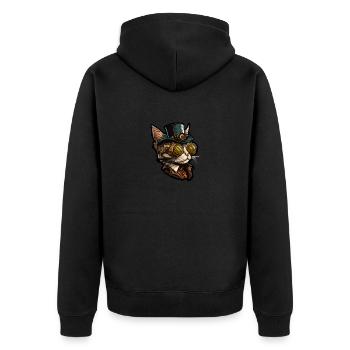 Chat Steampunk avec chapeau et lunettes - Veste à capuche bio Premium Unisexe - noir - Dos - Nico (187cm)
