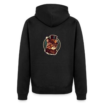 Chat Steampunk avec chapeau et lunettes - Veste à capuche bio Premium Unisexe - noir - Dos - Nico (187cm)