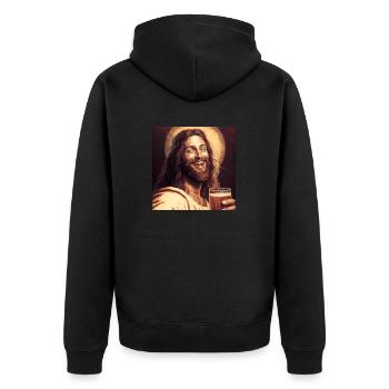 Jesus trinkt Bier - Unisex Premium Bio Zip Hoodie - Schwarz - Hinten - Nico (187cm)