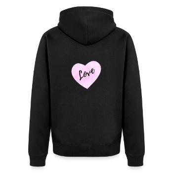 Valentinstag Herz mit LIebe - Unisex Premium Bio Zip Hoodie - Schwarz - Hinten - Nico (187cm)