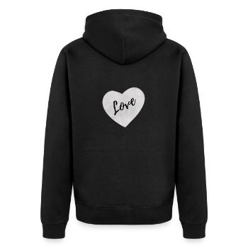 Valentinstag Herz mit LIebe - Unisex Premium Bio Zip Hoodie - Schwarz - Hinten - Nico (187cm)