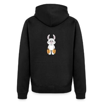 HASE - KOFFER - REISE - URLAUB - FERIEN - TIER - Unisex Premium Bio Zip Hoodie - Schwarz - Hinten - Nico (187cm)