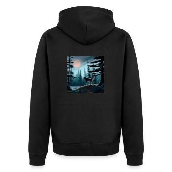 Der einsame Wolf - Unisex Premium Bio Zip Hoodie - Schwarz - Hinten - Nico (187cm)