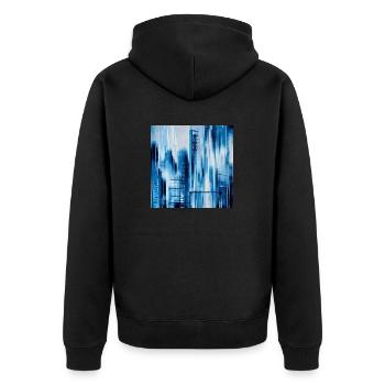 Ville en bleu, abstrait - Veste à capuche bio Premium Unisexe - noir - Dos - Nico (187cm)