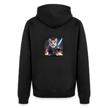CorgiKreuz-Ritter - Unisex Premium Bio Zip Hoodie - Schwarz - Hinten - Nico (187cm)