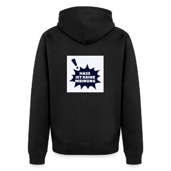 Hass ist keine Meinung Sprechblase BW - Unisex Premium Bio Zip Hoodie - Schwarz - Hinten - Nico (187cm)