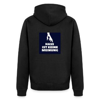 Hass ist keine Meinung Silhouette BS - Unisex Premium Bio Zip Hoodie - Schwarz - Hinten - Nico (187cm)