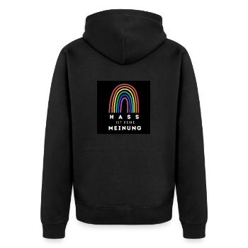 Regenbogen Hass ist keine Meinung BS 2 - Unisex Premium Bio Zip Hoodie - Schwarz - Hinten - Nico (187cm)