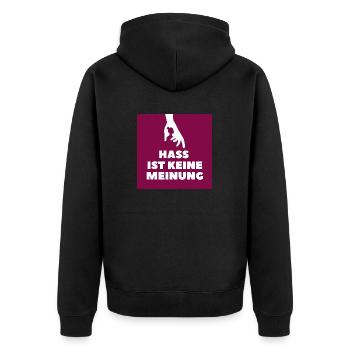Hass ist keine Meinung Silhouette BDR - Unisex Premium Bio Zip Hoodie - Schwarz - Hinten - Nico (187cm)