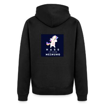 Einhorn Hass ist keine Meinung BS - Unisex Premium Bio Zip Hoodie - Schwarz - Hinten - Nico (187cm)