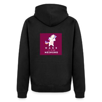 Einhorn Hass ist keine Meinung BDR - Unisex Premium Bio Zip Hoodie - Schwarz - Hinten - Nico (187cm)