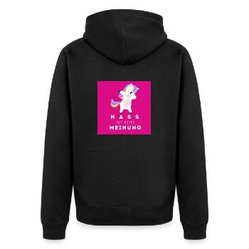 Einhorn Hass ist keine Meinung BDP - Unisex Premium Bio Zip Hoodie - Schwarz - Hinten - Nico (187cm)