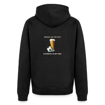 Kreisliga auf dem Platz, Weltmeister an der Theke - Unisex Premium Bio Zip Hoodie - Schwarz - Hinten - Nico (187cm)