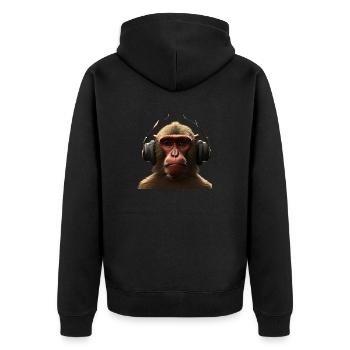 Monkey Headphone T-shirt - Unisex Premium Organic Zip Hoodie - black - Back - Nico (187cm)