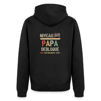 Niveau Papa débloqué vintage - Veste à capuche bio Premium Unisexe - noir - Dos - Nico (187cm)