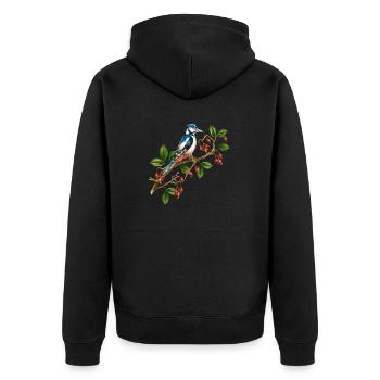 Bunter Vogel - Unisex Premium Bio Zip Hoodie - Schwarz - Hinten - Nico (187cm)
