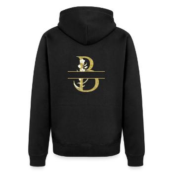 Personalisierter goldener Blumenbuchstabe B - Unisex Premium Bio Zip Hoodie - Schwarz - Hinten - Nico (187cm)