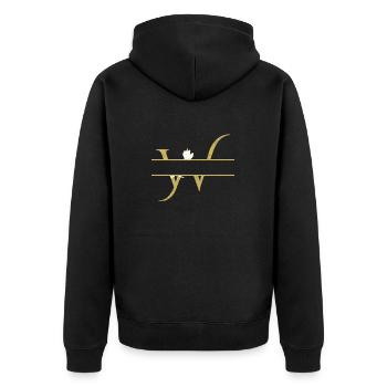 Personalisierter Blumengoldbuchstabe W - Unisex Premium Bio Zip Hoodie - Schwarz - Hinten - Nico (187cm)
