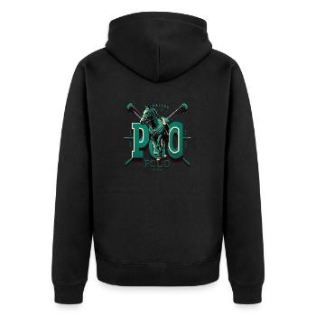 Designer Polo T-Shirt: Sei modisch & schick! - Unisex Premium Bio Zip Hoodie - Schwarz - Hinten - Nico (187cm)