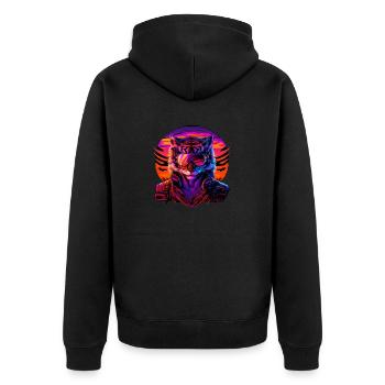 Retro Emblems - Animal - Pilot Tiger - Unisex Premium Organic Zip Hoodie - black - Back - Nico (187cm)