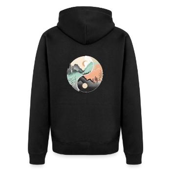 Ying Yang - Berge / Strand - Unisex Premium Bio Zip Hoodie - Schwarz - Hinten - Nico (187cm)