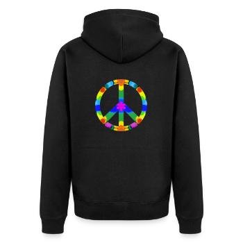 Friedens Zeichen bunt, Flowerpower - Unisex Premium Bio Zip Hoodie - Schwarz - Hinten - Nico (187cm)
