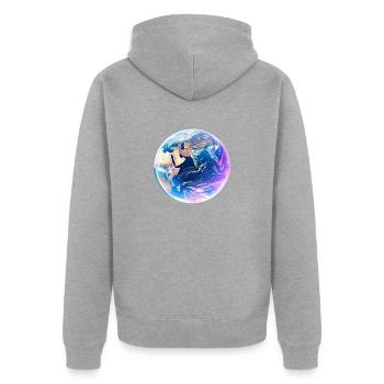 Welt - Unisex Premium Bio Zip Hoodie - Grau meliert - Hinten - Nico (187cm)