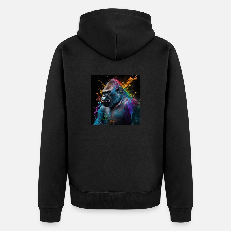 Farbiger Gorilla, einzigartiges Design - Unisex Premium Bio Zip Hoodie - Schwarz