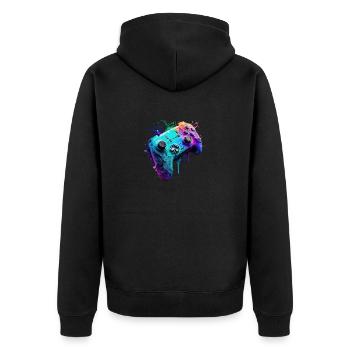 Neon Gaming Controller / Kontroller - Unisex Premium Bio Zip Hoodie - Schwarz - Hinten - Nico (187cm)