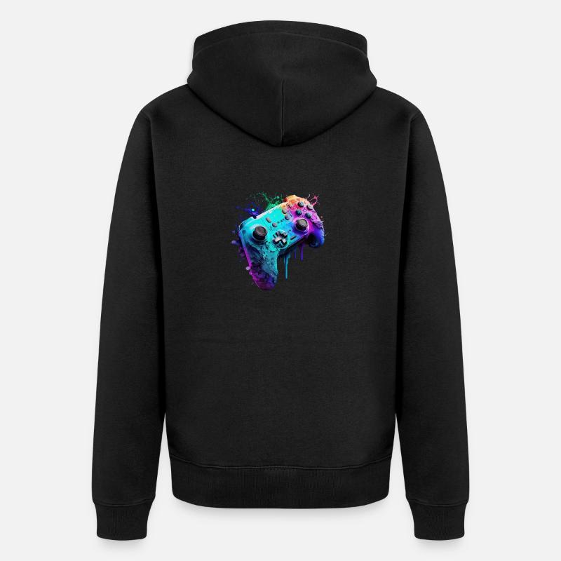 Neon Gaming Controller / Kontroller - Unisex Premium Bio Zip Hoodie - Schwarz