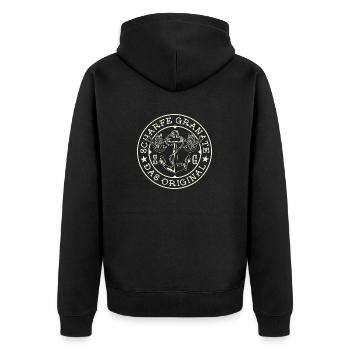 Scharfe Granate Markenlogo - Unisex Premium Bio Zip Hoodie - Schwarz - Hinten - Nico (187cm)