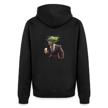 Hopfen Explosion durch Craft Bier. Anzug - Unisex Premium Bio Zip Hoodie - Schwarz - Hinten - Nico (187cm)