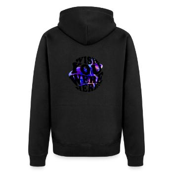 abstraktes 3D design mit lila Elementen - Unisex Premium Bio Zip Hoodie - Schwarz - Hinten - Nico (187cm)