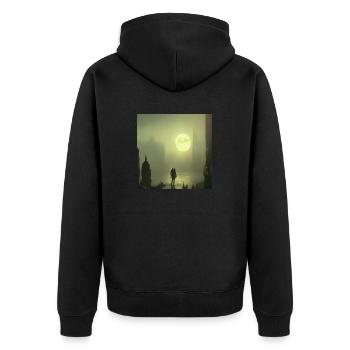 Vollmond in der Stadt - Unisex Premium Bio Zip Hoodie - Schwarz - Hinten - Nico (187cm)