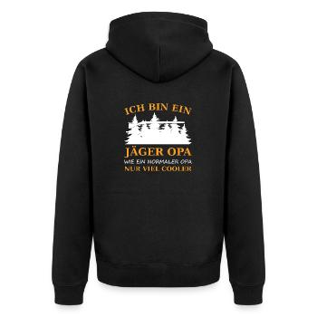Jäger opa - Unisex Premium Bio Zip Hoodie - Schwarz - Hinten - Nico (187cm)