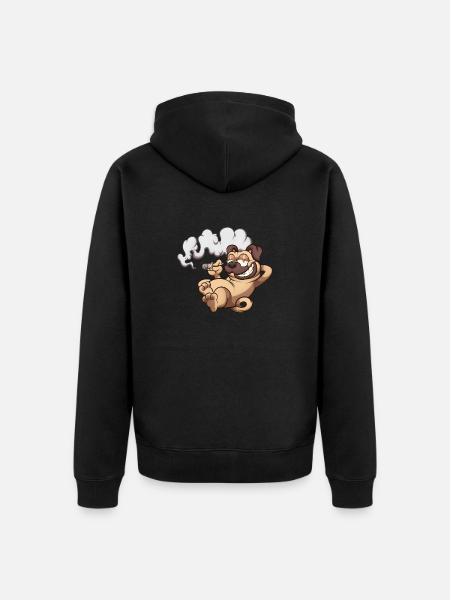 Pug Smoking A Joint - Unisex Premium Organic Zip Hoodie - black