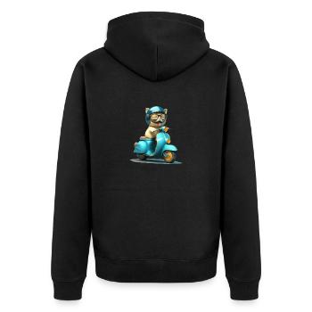 Laughing Cat on Scooter Gift - Unisex Premium Organic Zip Hoodie - black - Back - Nico (187cm)