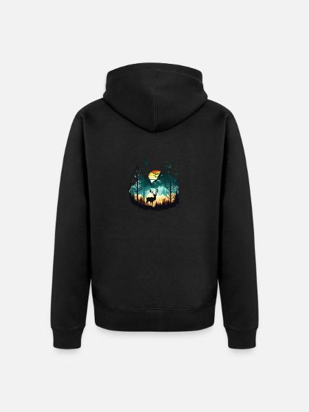 Landscape Deer | Mountains | Sun - Unisex Premium Organic Zip Hoodie - black